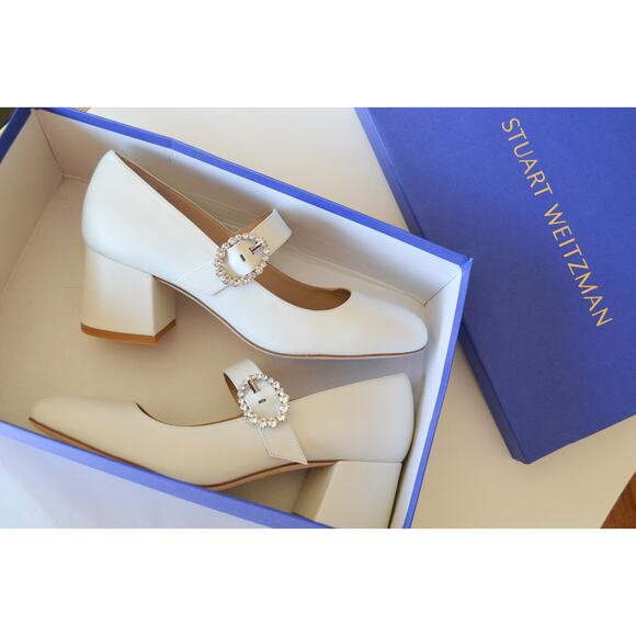 Stuart Weitzman Shoes - Stuart Weitzman Sloane White Calfskin Mary Jane Pumps